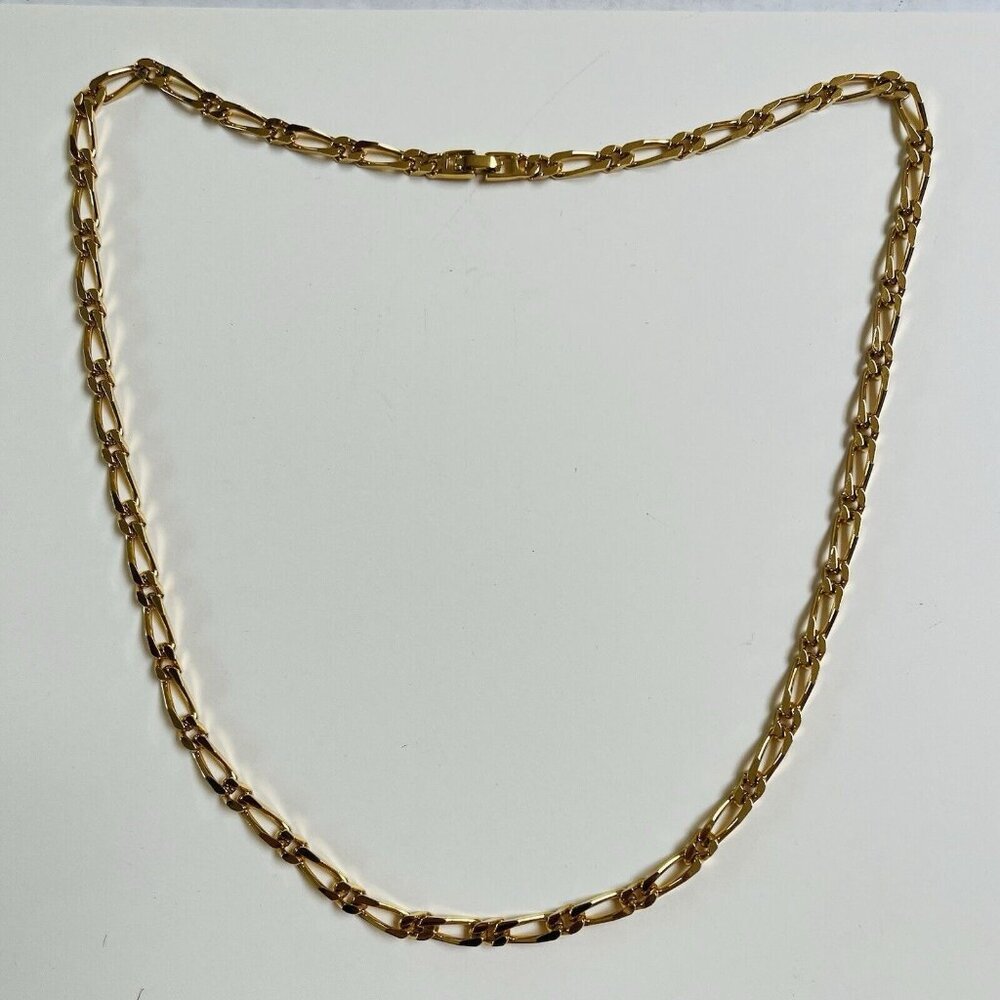 Monet Gold Tone Figaro Curb Link NecklaceThick Chain Vintage Signed